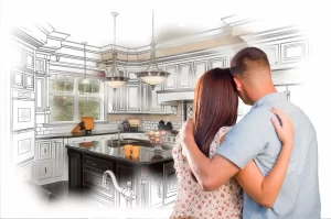 Couple embracing at home symbolising rediscovering identity after children leave home